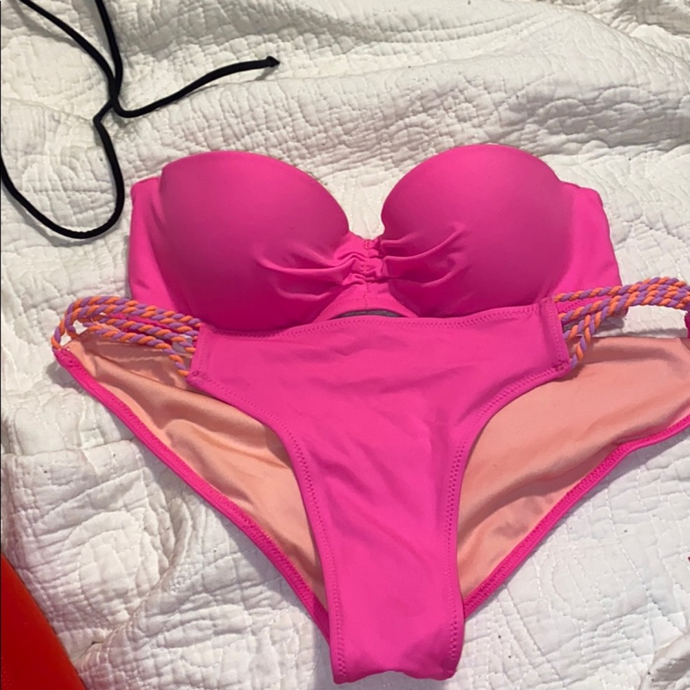 Neon pink strapless bikini